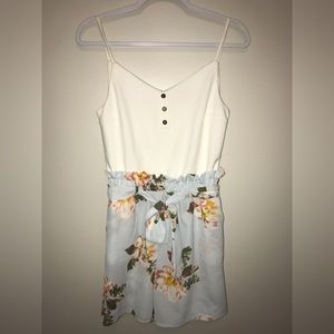 White and blue floral romper